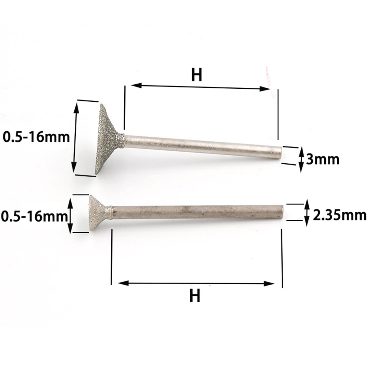 5p q-head 2.35/3 shank jade polimento agulha broca emery olho-absorvente escultura pontos esféricos rebarbas de diamante bits cabeça de moagem
