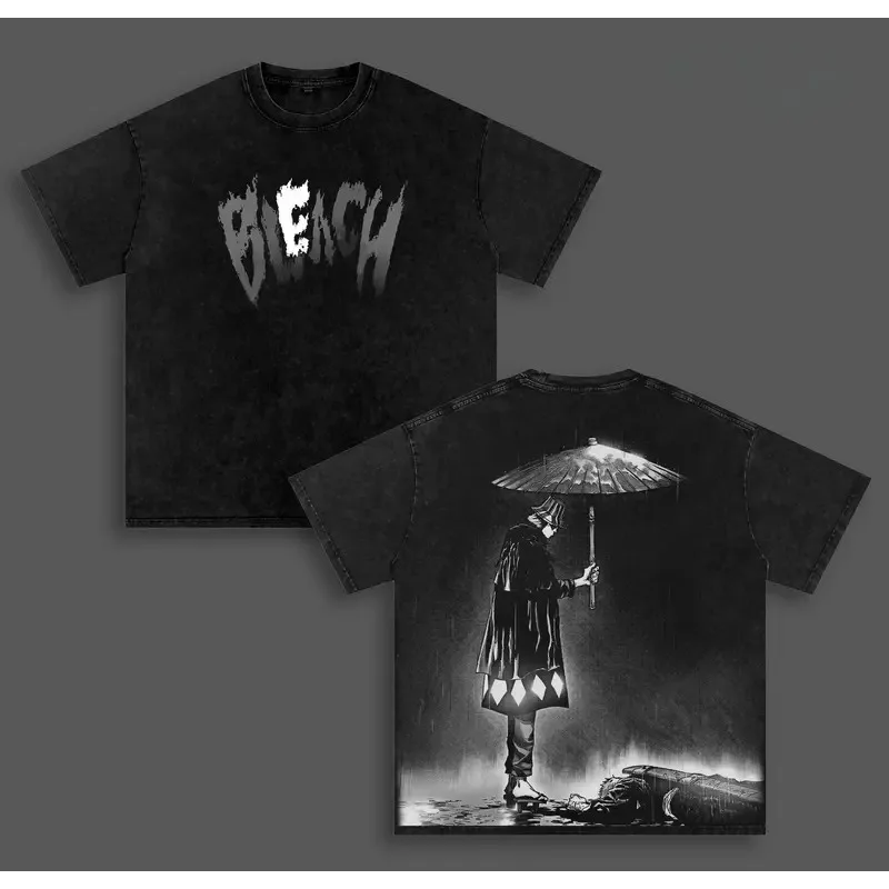 Anime BLEACH Urahara Kisuke Graphic T Shirt Men Short Sleeve Clothing Casual Cotton Tshirt Vintage Washed T-shirt Harajuku Tops
