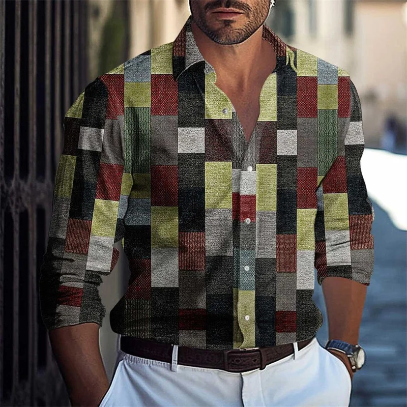 Men's high-end black and white casual outdoor suit shirt solid color stripes comfortable soft lapel top office plus size