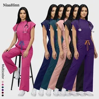 Niaahinn Mono Quirúrgico con Cremallera y Cuello Alto, Multibolsillos, para Hospital Veterinario, Clínica Dental, Doctor, Salón de Belleza, Ropa de Trabajo