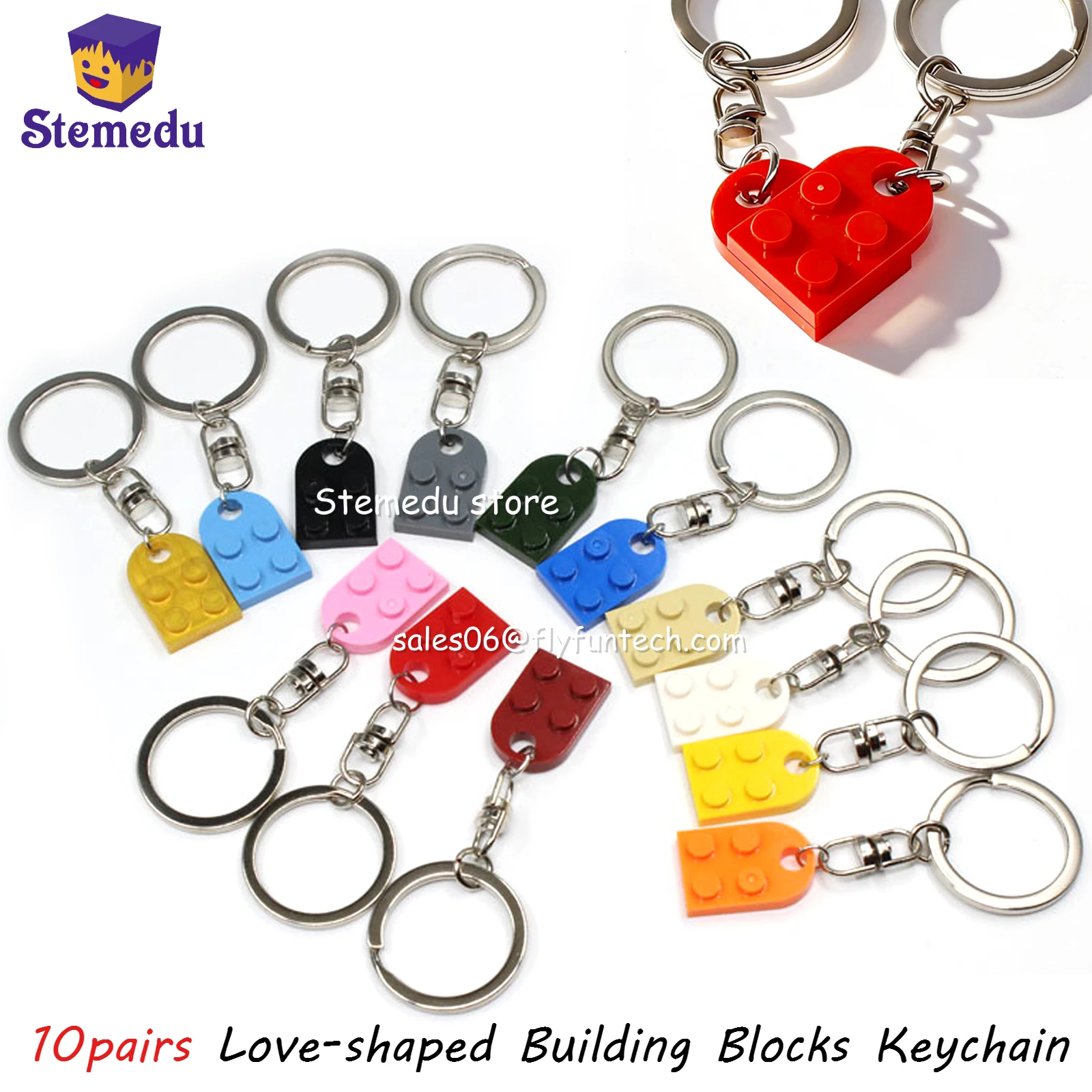 

10 Pairs DIY Love-shaped Building Blocks Bricks Keychain Separable Peach Love Heart Accessories Couples Friendship Jewelry Gifts