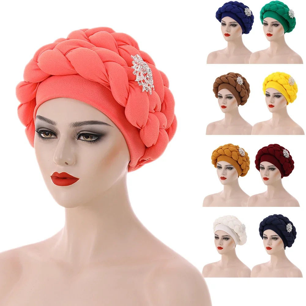 Handmade New African Cap Nigerian Wedding Gele African for Women Turban Cap Head Wrap Femme Knot Pre-Tied Bonnet Braid Turban