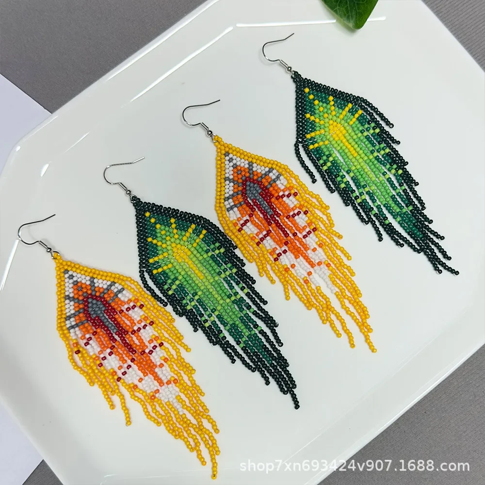 

Богемные серьги ручной работы из рисовых бусин с кисточкой, универсальный градиент цвета, геометрический паук, простой индивидуальный узор для женщин