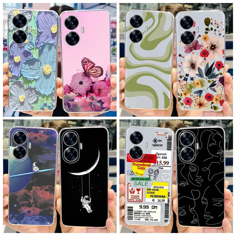 For Realme C55 Case Narzo N55 Cover 2023 New Stylish Flower Printed Funda For RealmeC55 4G RMX3710 C 55 NarzoN55 Phone Bag 6.72