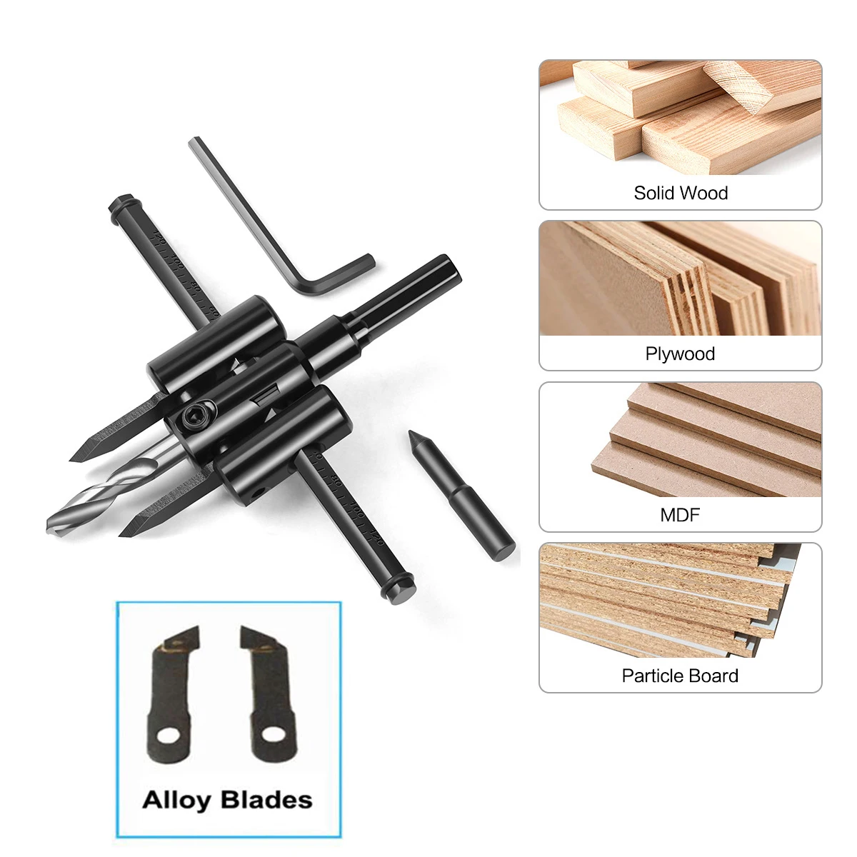 1PC 120mm 200mm 300mm Alloy blades Adjustable Hole Opener Branch drill Circle Hole Saw Aircraft Type Wood Twist Drill Bit Tool