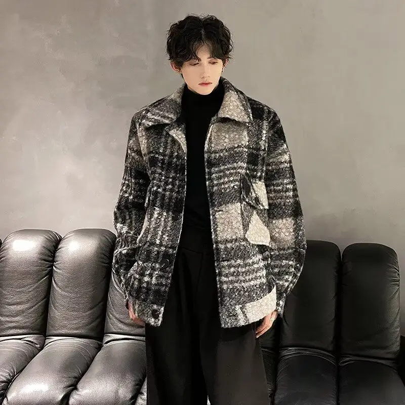 

Thiened Woolen Coat Men's Spring Autumn Winter Loose Fit Casual Turn-down Collar Jaet Stand Edition Faionable Brand