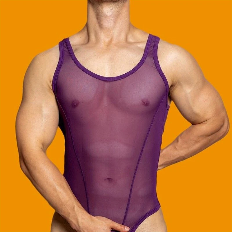 

Sexy Bodysuits Mesh Mens Thin Sexy Lingerie Body Sculpting See-through Male Bodysuit Breathable Erotic Hombre Body Suit Summer