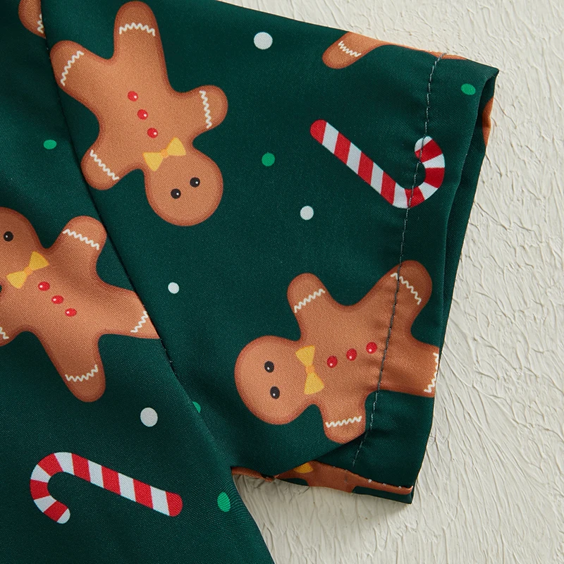 Weihnachtsset für kleine Jungen, Weihnachtsmann, Knopfleiste, kurze Ärmel, Reverskragen, Tops, Shorts, Outfit – Detail 5