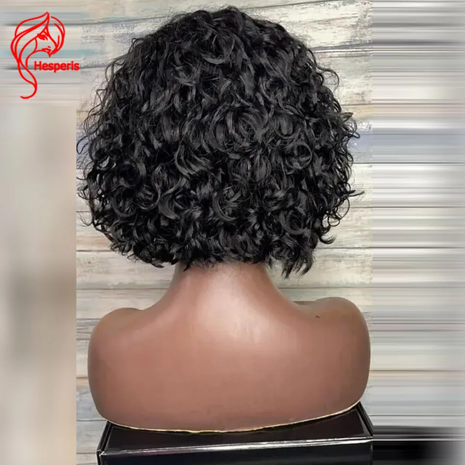 Hesperis Curly Bob Lace Front Wigs Side Part Transparent Lace Front Human Hair Wigs Curly Pixie Wigs Water Wave  For Women