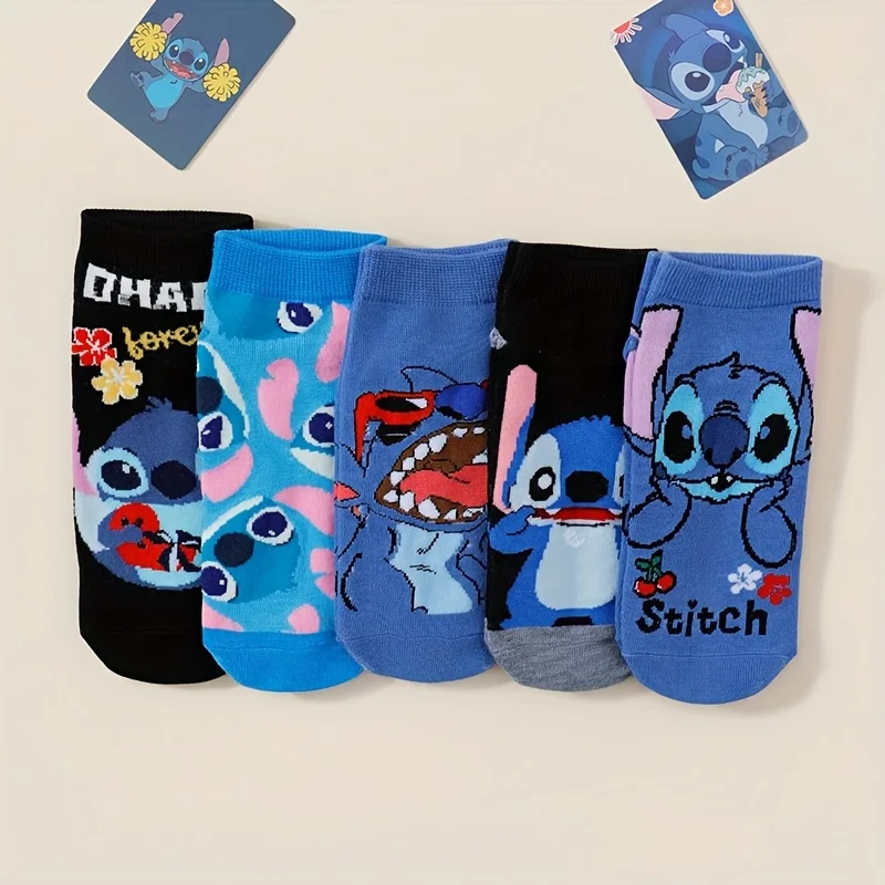 

5 Pairs Of Four Season Neutral Fashion Disney Co Branded Interstellar Baby Cartoon Blue Stitching Multifunctional Mid Tube Socks