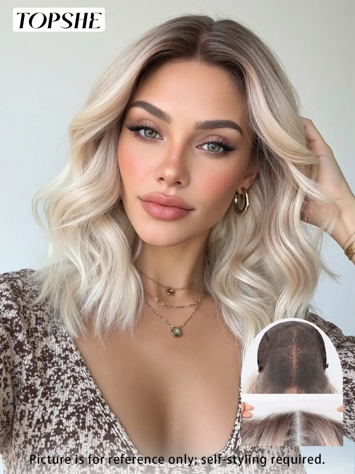 Topshe 13x6 HD Lace Front Short Wig Deep Root Gradient Platinum Blonde Curly Heat Resistant Synthetic Wigs for Women