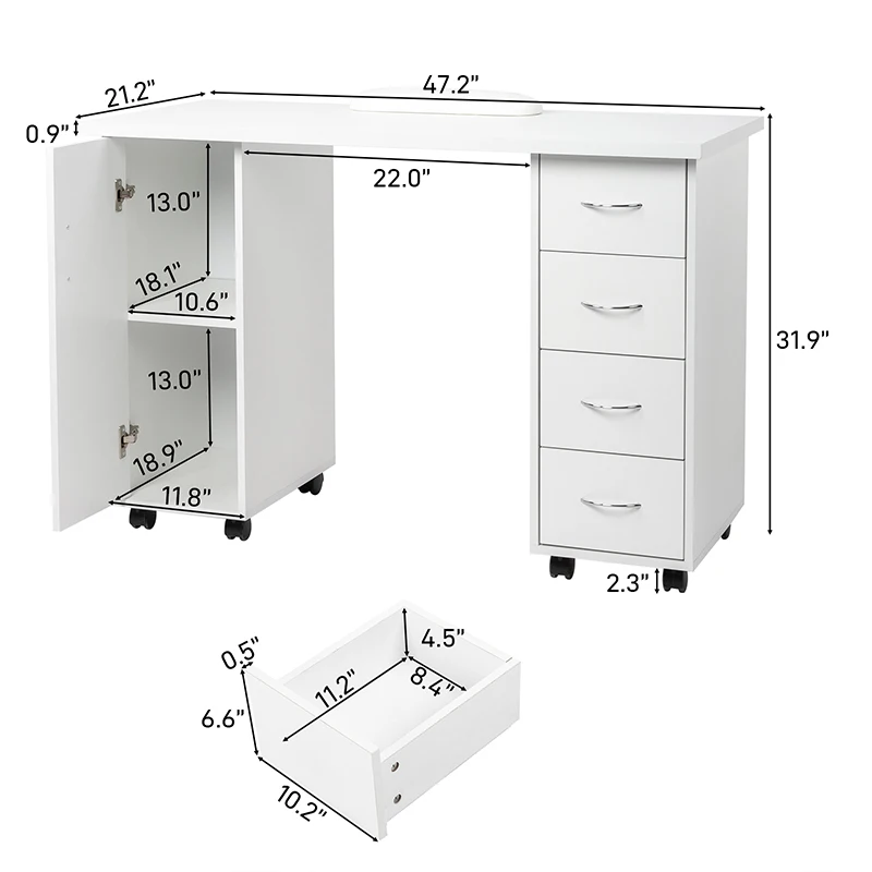 MESA DE MANICURA RV de doble filo, cajón blanco para ordenador, mesa de negocios