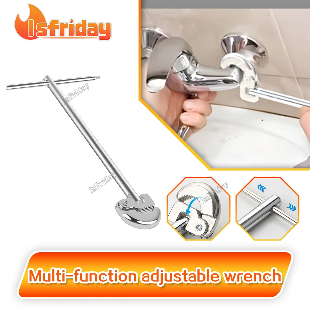 Basin Wrench 180 Degree Rotating Adjustable Basin Spanner Carbon Steel Tap Nut Spanner Universal Sink Plumbing Repair Hand Tool