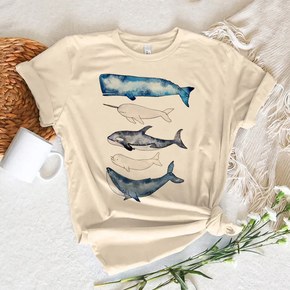 Whales tshirt women Y2K summer funny Tee girl harajuku clothes