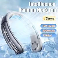 New 8000mAh Portable Hanging Neck Fan Bladeless Neckband Fan Digital Display Power Air Cooler USB Rechargeable Electric Fan