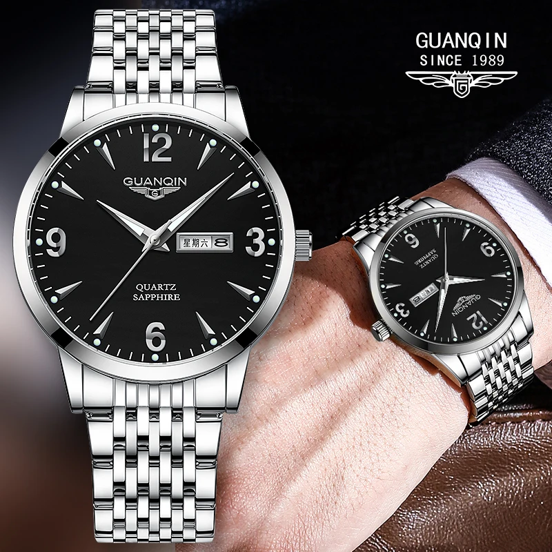 

GUANQIN Men's Watch Luxury Highend Business Sport Simple Elegant Quartz Wristwatch For Man Gift Box Brand Genuine Waterproof