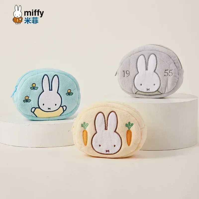 New Miffys Embroidery Anime Cartoon Plush Rabbit Zipper Zero Wallet Storage Bag Makeup Carrying Bag Portable Bag Kawaii  Gift