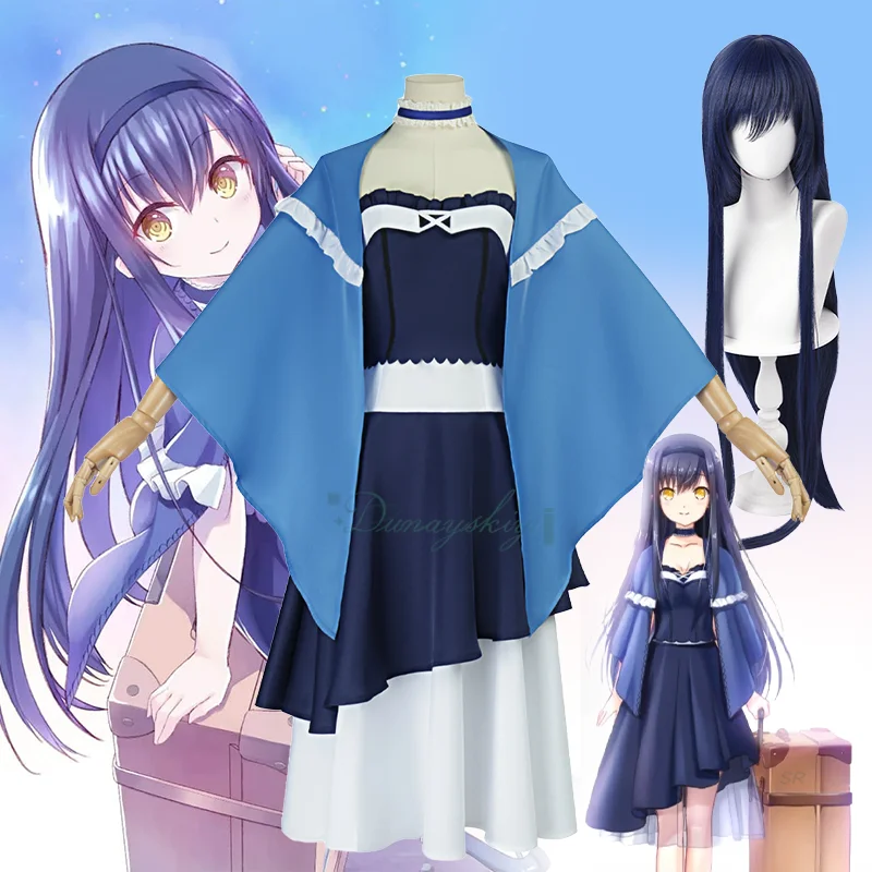 

Летние карманы Kushima Kamome, шаль для косплея, парик, темно-синее платье, женский костюм на Хэллоуин