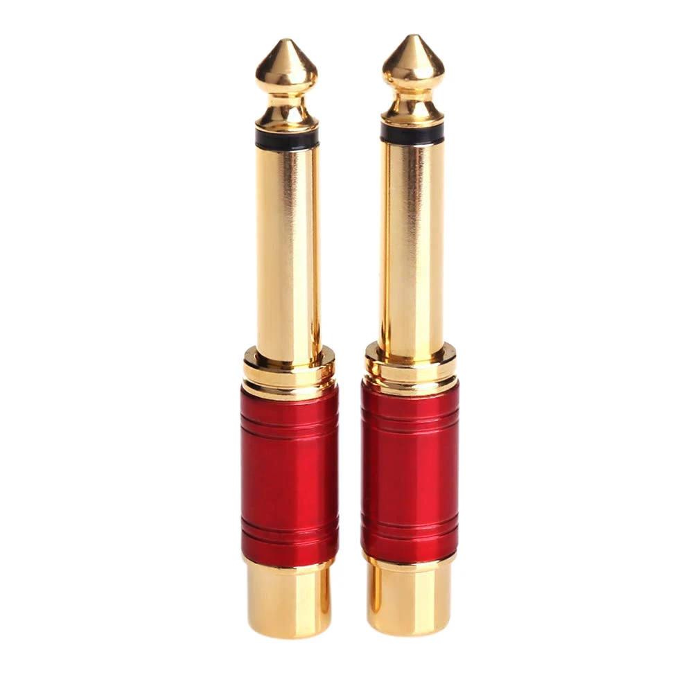 6.35mm 1/4 inch Male Mono TS to RCA Female Interconnect Audio Adapter Conversion Plug (Red 2 Pack)