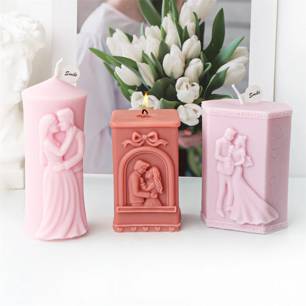 Pillar Wedding Candle Mold Marry Couple Bride Groom Silicone Candle Mould Handmade Bridesmaid Gift Aromatherapy Plaster Making