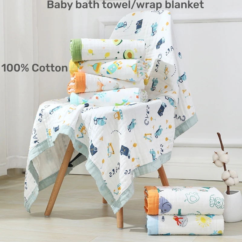 Newborn Baby Bath Towels Muslin 100% Cotton 6 Layer Gauze Soft Skin-friendly Infant Sleeping Wrap Swaddle Blanket Shower Towels