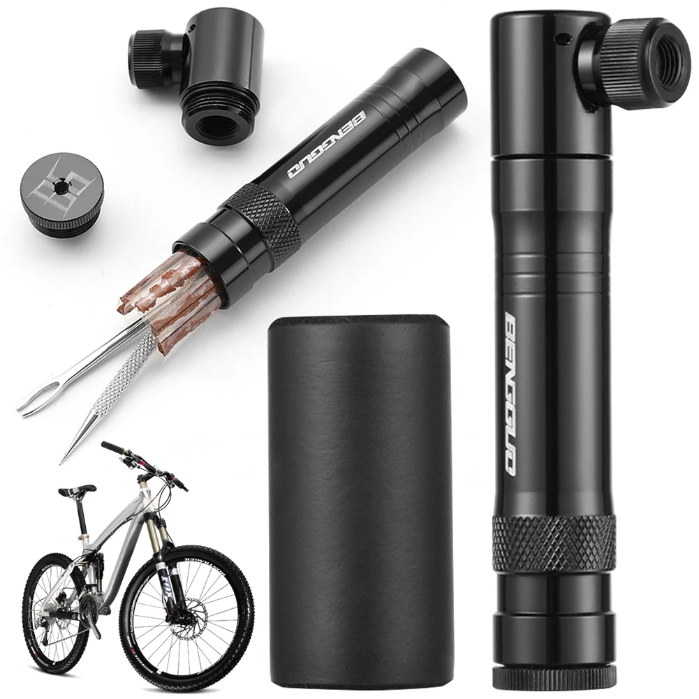 Mini Bicycle Pump with Tubeless Tire Repair Tool Schrader & Presta Valve Portable Tire Inflator Aluminum Alloy for MTB Road Bike