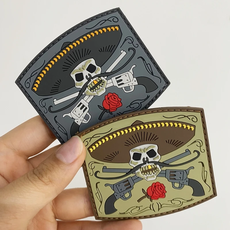 

Double Gun Rose Cowboy 3D PVC Tactical Emblem El Guapo Morale Badge Hook and Loop Pirate Patch Military Armband Backpack Sticker