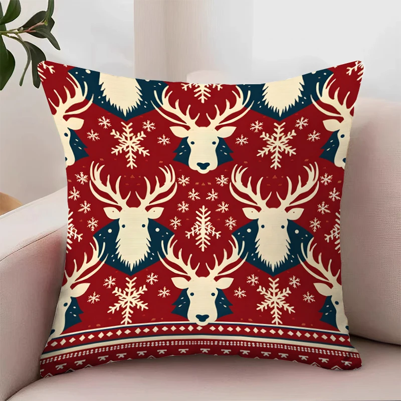 Christmas Decoration Pillowcase Happy New Year Deer Pillow Cover 45x45 Sofa Cushion Cover Double sided Printed Pillowcase