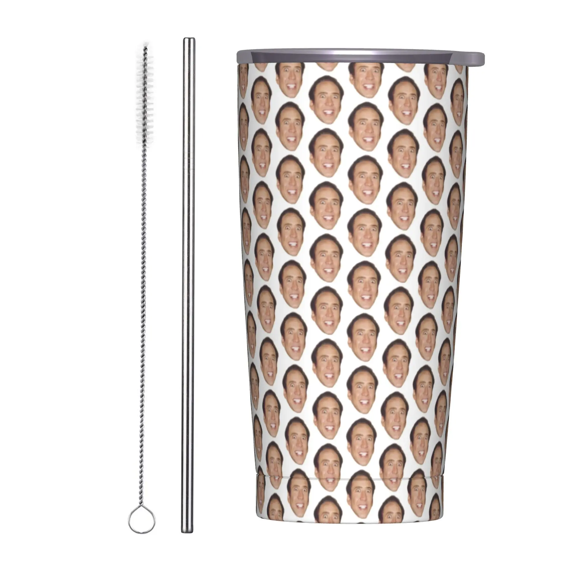 Nicolas Cage Face Pattern Design Insulated Tumbler with Straws  Vacuum Thermal Mug Office Home Car Bottle Cups, 20oz
