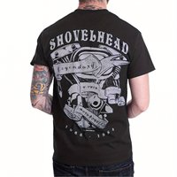 Men's Black Graphic T-Shirt Short Sleeve Casual Crew Neck Tee with SHOVELHEAD Design for Outdoor Activities Parties