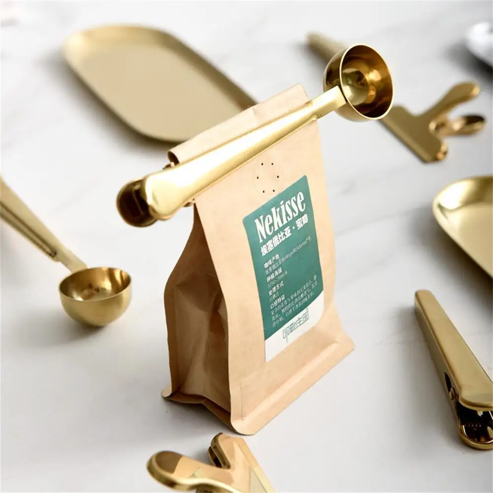 2-in-1-Kaffeelöffel aus Edelstahl mit Verschlussclip, Dosierlöffel für Kaffeepulver, Tee, Milch, Zubehör