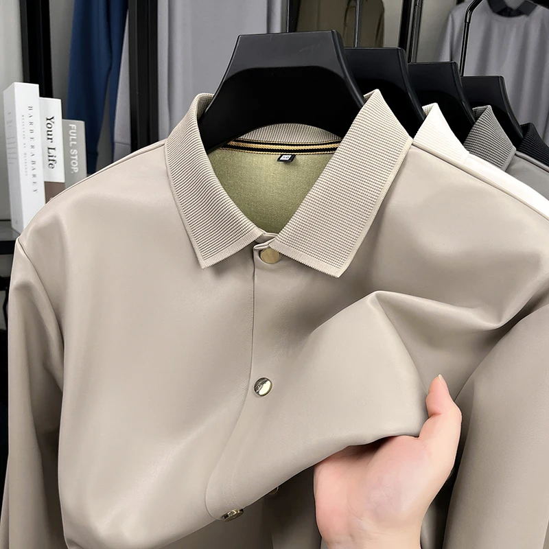 سترة رجالي كاجوال سترة طويلة الأكمام طية صدر السترة الياقة زر حتى نسيج ناعم خفيف الوزن ربيع الخريف أزياء رجال الأعمال #1