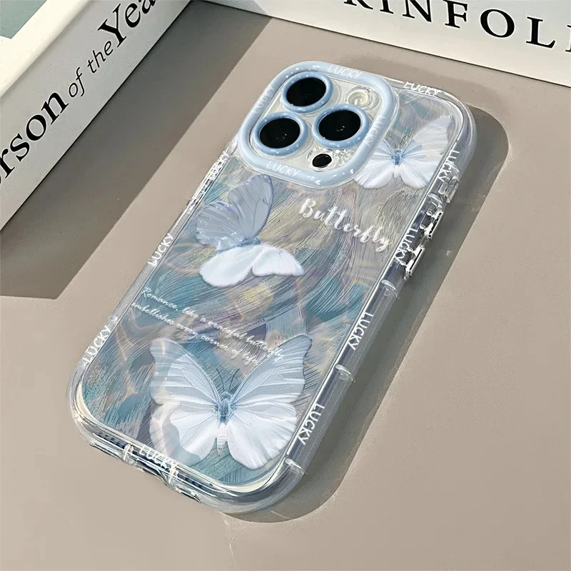 Transparent Phone Case , Water Ripple Butterfly, Applicable for iPhone 16, 15, 14Pro Max, Creme Feathered Cartoon, 13, 12Pro, Cu