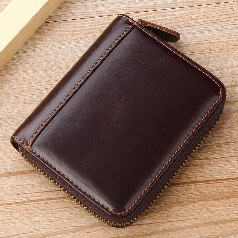 

fashion genuine leather men credit card holder zipper wallet card case