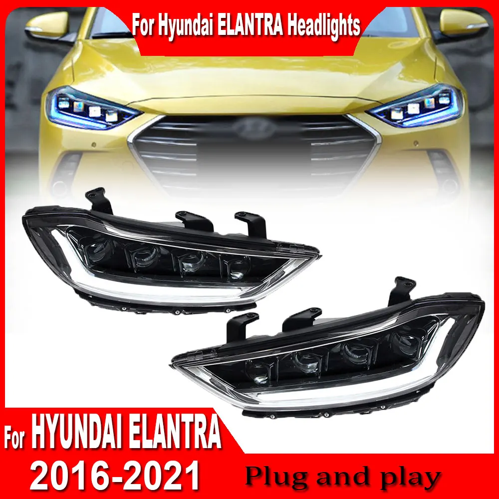 2pc Car Lights for Hyundai Elantra LED Headlight 2016 2017 2018-2021 Elantra Head Lamp Drl Projector Lens Automotive Accessories