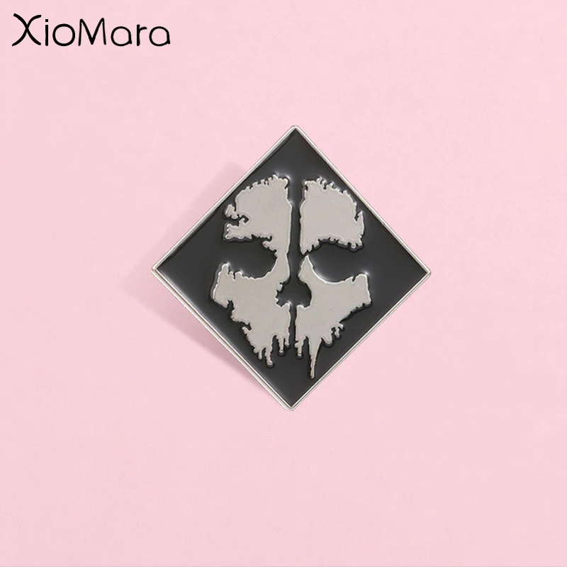 Dark Gothic Skull Enamel Pin, Black White Symmetrical Skull Rhombus Badge, Fashion Accessory, Gift for Gothic Skull Lovers