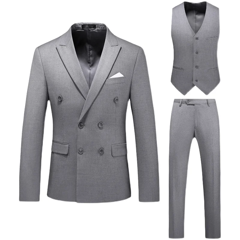 Candy Color Double Breasted Design Suit 3Pcs/2Pcs Formal Business Wedding Social Tuxedos High Quality Men\'s Solid Slim FitSuits