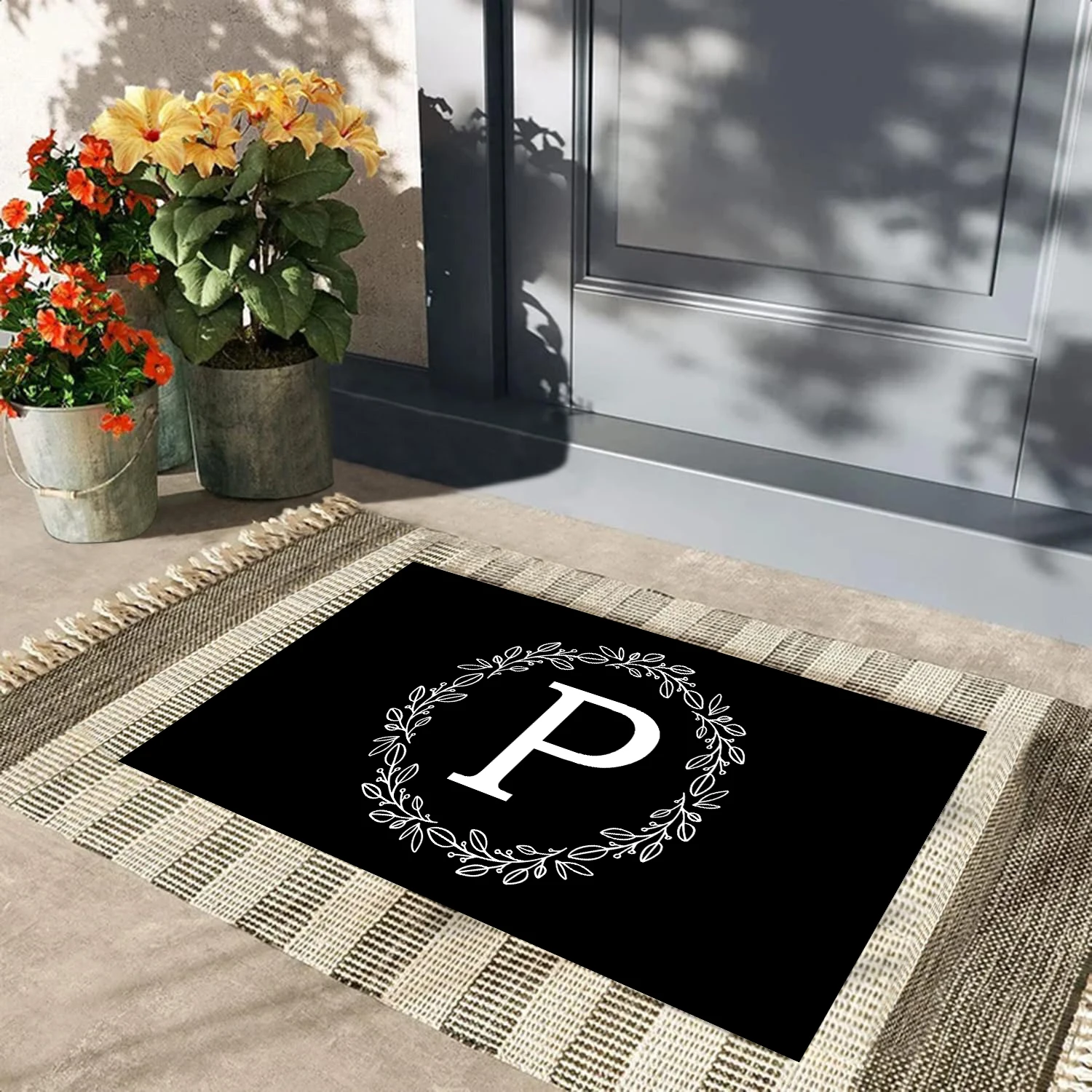 Custom Last Name Doormat Personalized Initial Monogram Front Door Mat Rubber Entrance Floor Mat Black Welcome Mat