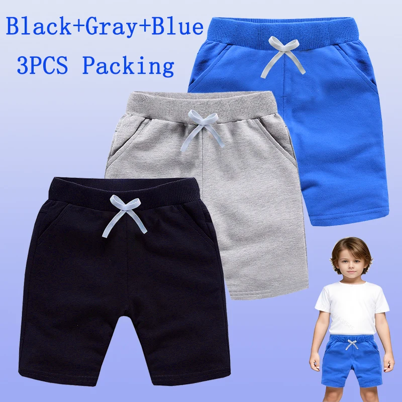 3er-Pack Kinder-Sommer-Shorts in Unifarben, Leichte Weiche Atmungsaktive Polyester-Strickshorts, Elastischer Bund Unisex Kindershorts
