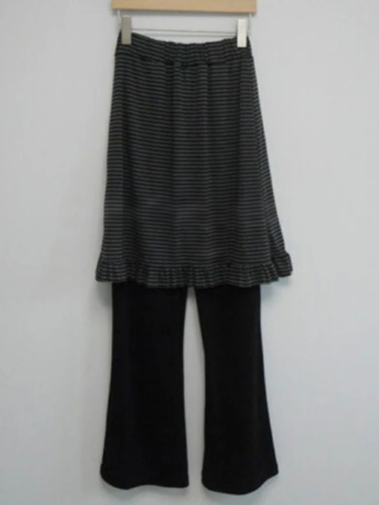 Y2k Aesthetic Fake Two Pieces Casual Pantalones Harajuku Stripe Patchwork Vintage Trousers High Waist Womans Grunge Flare Pants