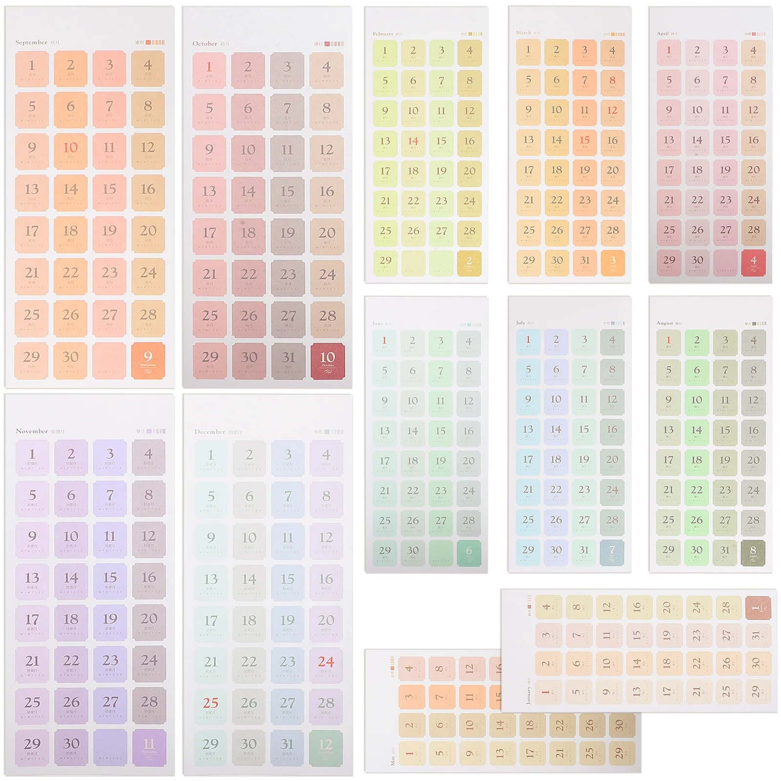 

12-листовые наклейки-календарь, практичные индексные этикетки для тетрадей, простые в использовании яркие цвета, вкладки для студенческих книг для вечеринок
