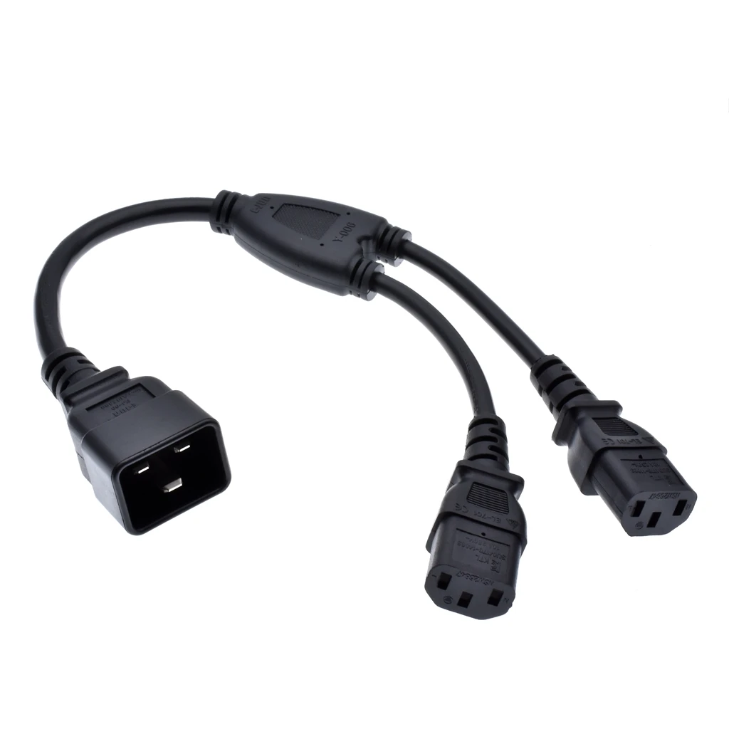 IEC 320 C20 Male to 2 x C13 Female Y Splitter Cable ,C13 C20 Power Cord Server UPS Power Cable PDU Extension Cord