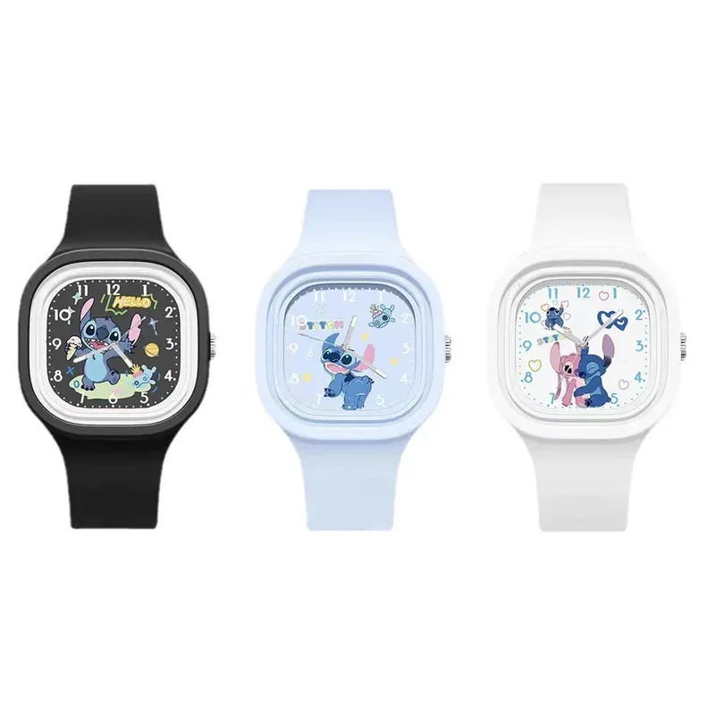 New Disney Stitch Cartoon Children'S Watch For Boys And Girls, Square Silicone Strap, Quartz Wrist Watch, Birthday Gift