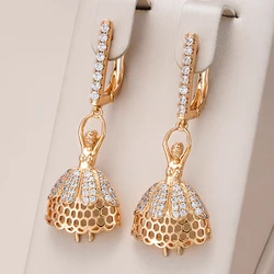 Kinel Hot Romantic Ballet Long Dangle Earrings Fashion 585 Rose Gold Color With Natural Zircon Accessories Women Daily Jewelry