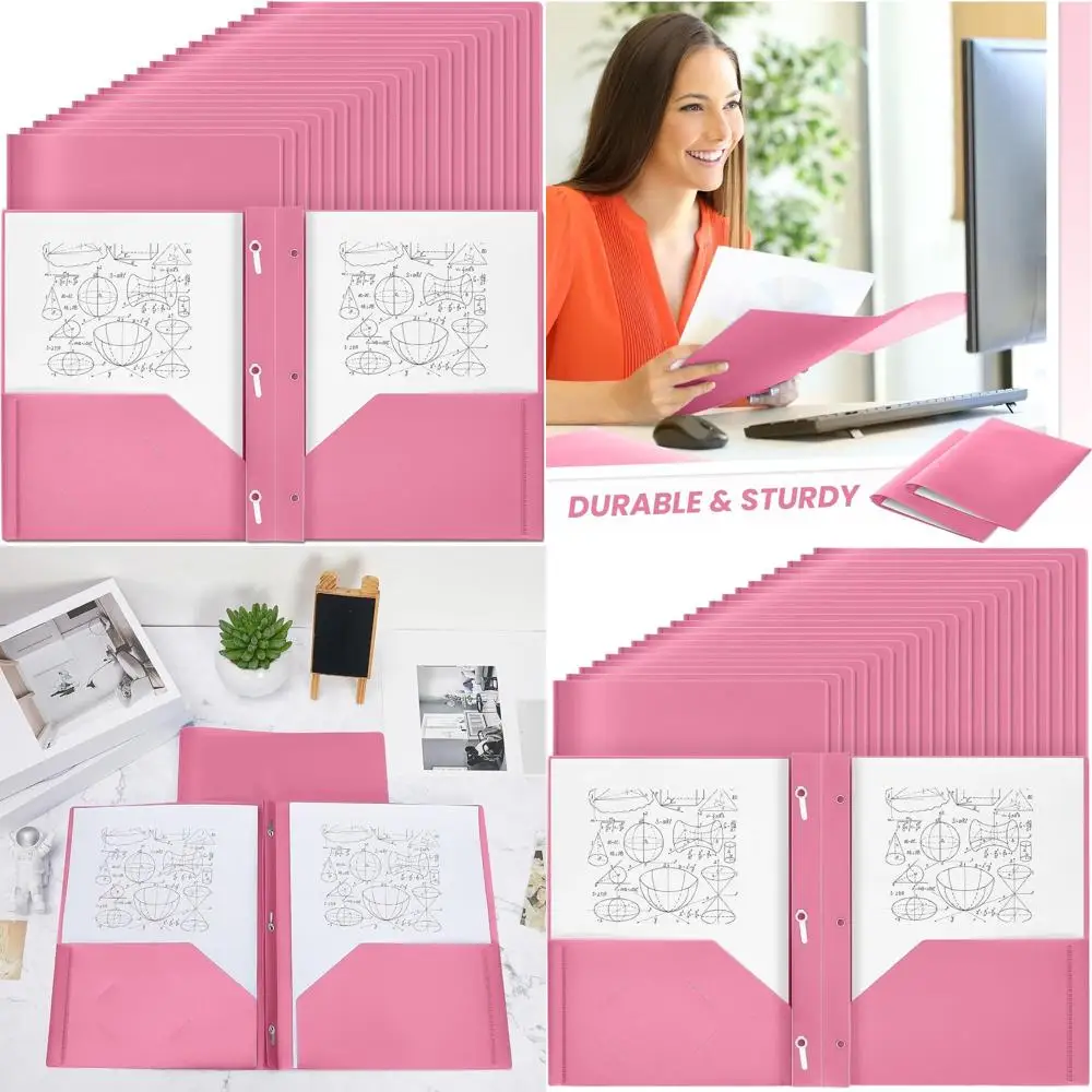 

Plastic Pocket Folders with Prongs, 100 Pack, 2 Pockets, Suitable for Office, School, Students, Teachers, and Office Workers, Pi