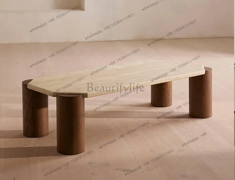 

Minimalist solid wood travertine coffee table small tea table small apartment living room household square balcony