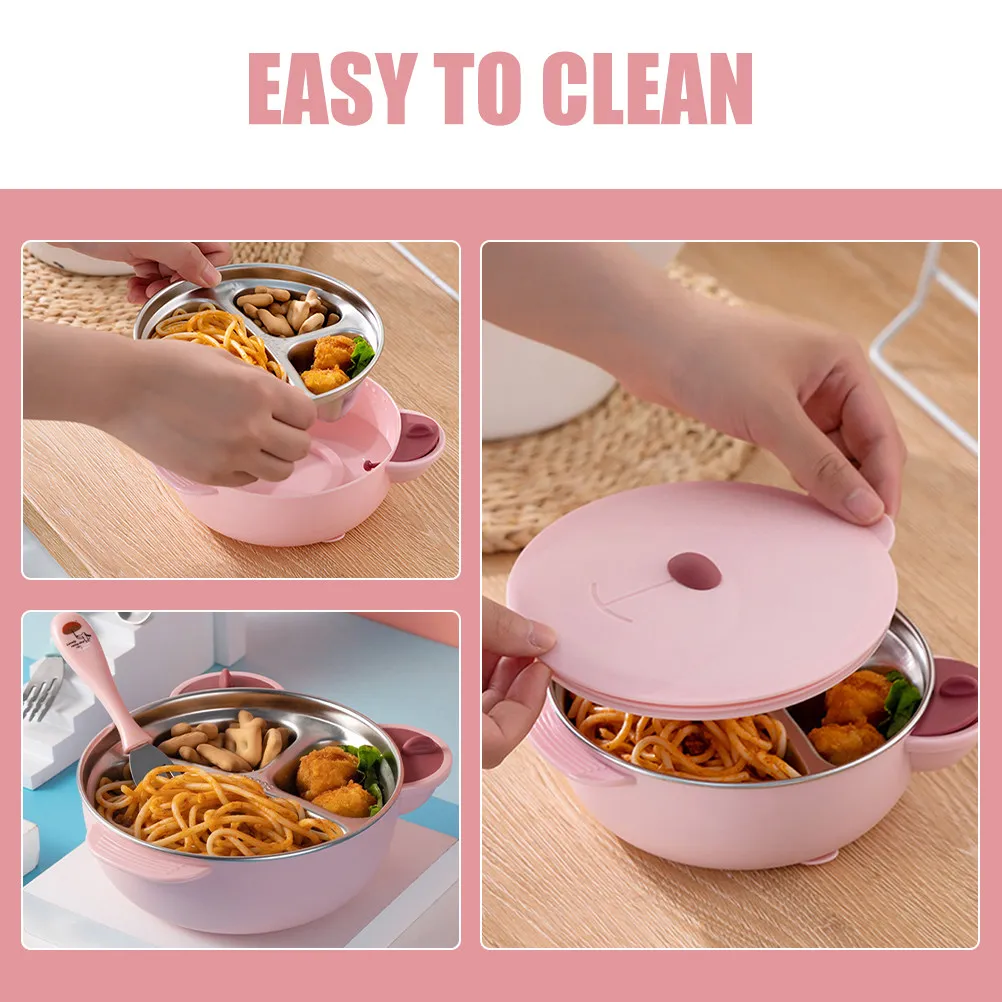 

1Set Baby Bowls First Stage Stainless Steel Feeding Bowl Cartoon Bear Toddler Tableware Heat Insulation Baby Food Serving Bowl