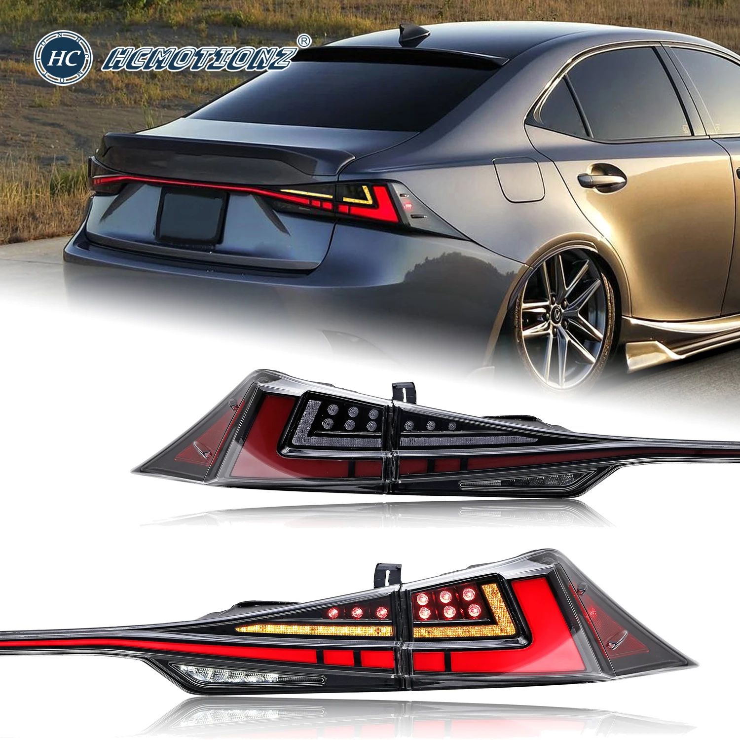 

HCMOTIONZ LED Tail Lights for Lexus IS250/350 300h F 2014-2020 DRL Start up Animation Car Rear Back Lamps Assembly Accessory