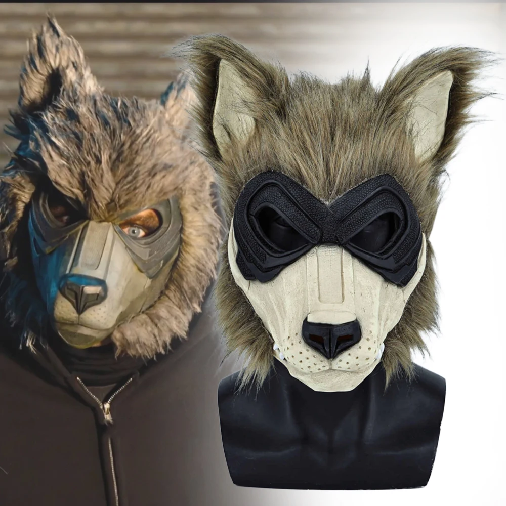 Film 'How to Rob a Bank' Cosplay-Maske Erwachsenen-Wolfskopf Plüschhelm Latex Fursuit-Kopf Halloween-Kostüm Zubehör Requisite