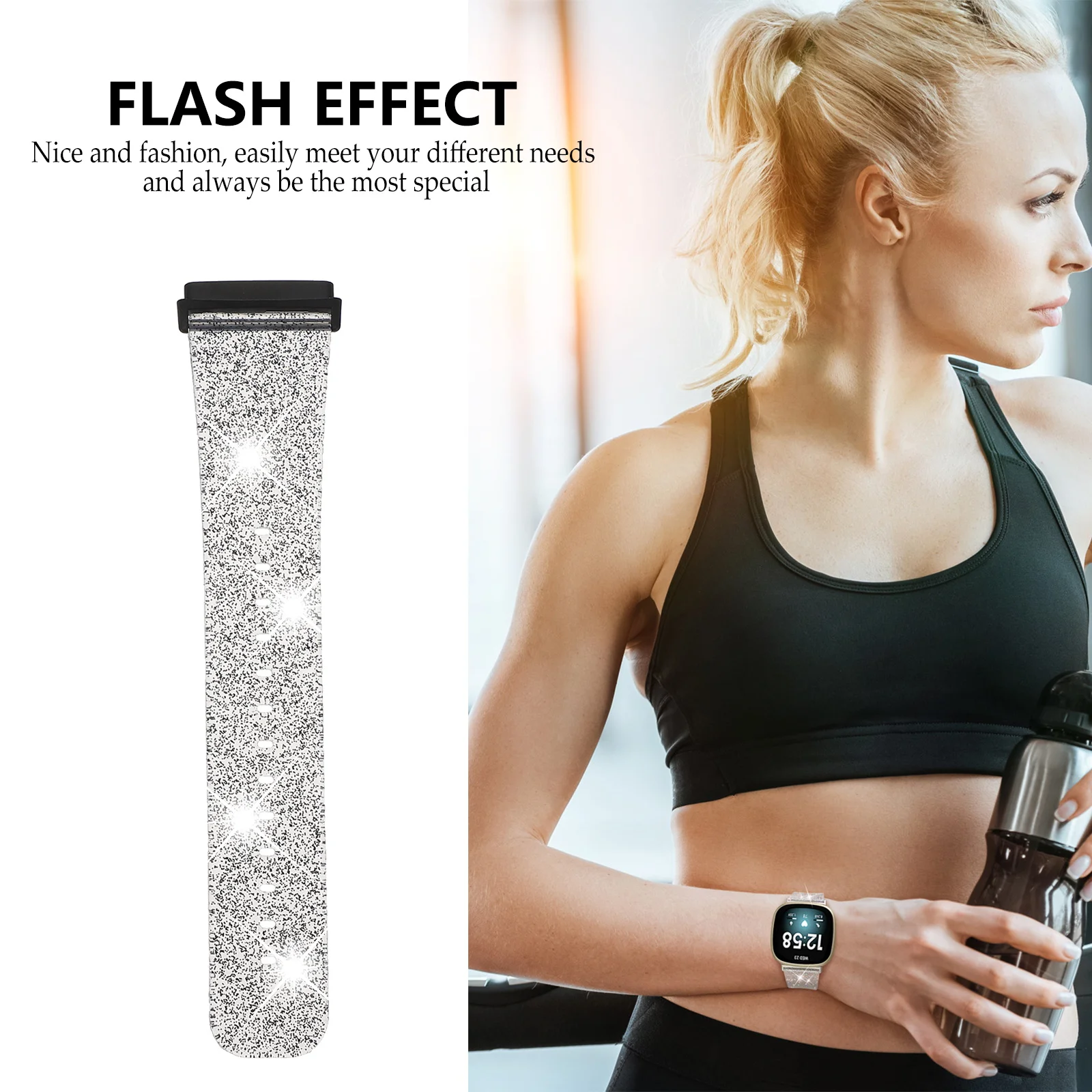 

Блестящий ремешок для часов, совместимый с Fitbit 3, блестящий силиконовый сменный ремешок, регулируемый, удобный, дышащий